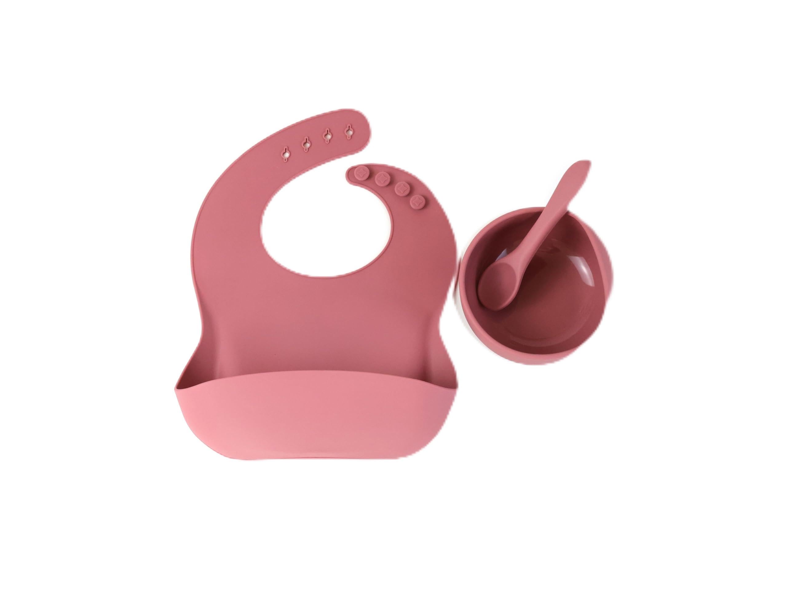 Baby/Toddler Feeding 3pc Set: Baby Bowl with Suction, Silicone Bib, Baby Spoon. Baby Led Weaning Supplies