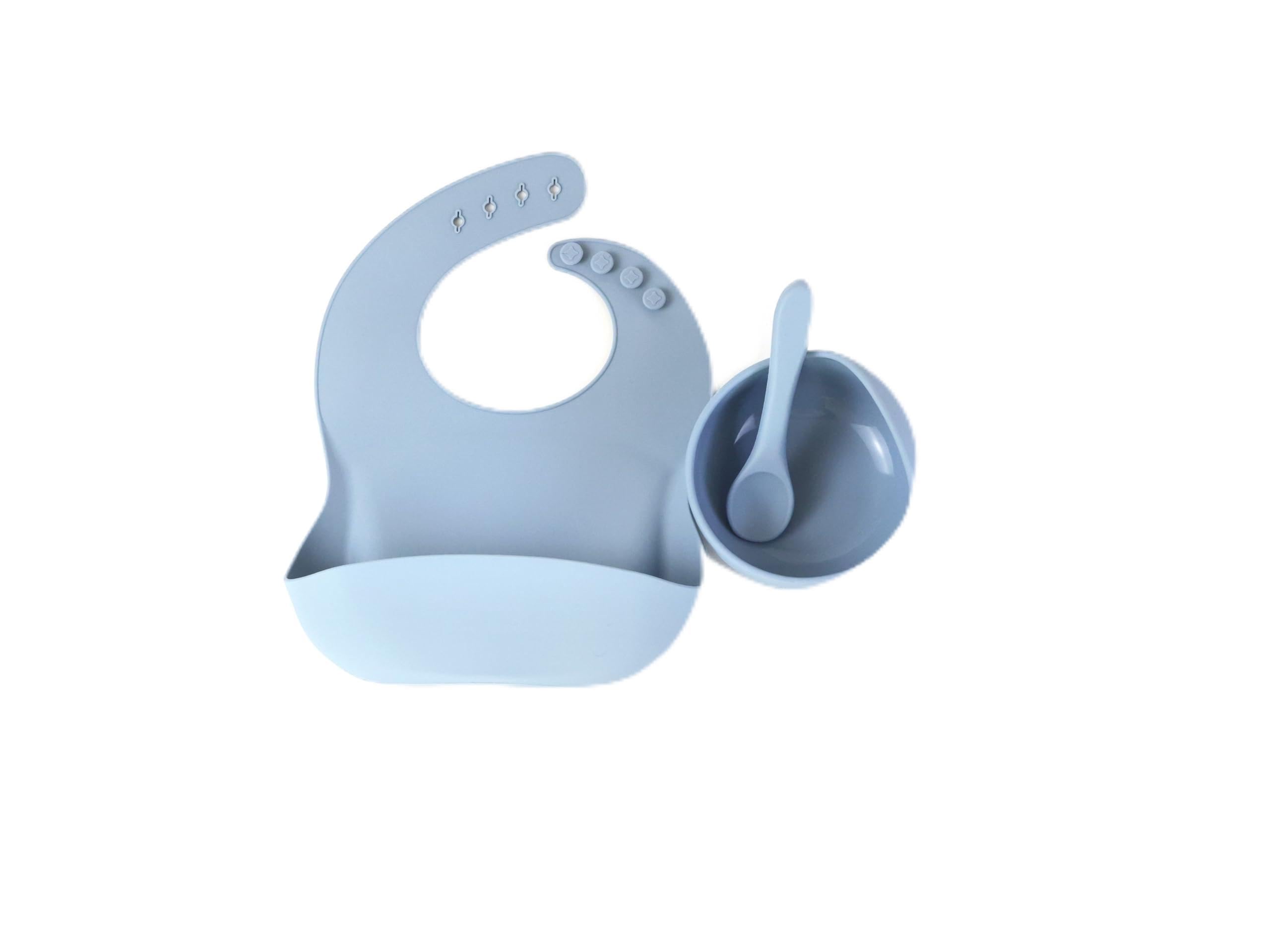 Baby/Toddler Feeding 3pc Set: Baby Bowl with Suction, Silicone Bib, Baby Spoon. Baby Led Weaning Supplies