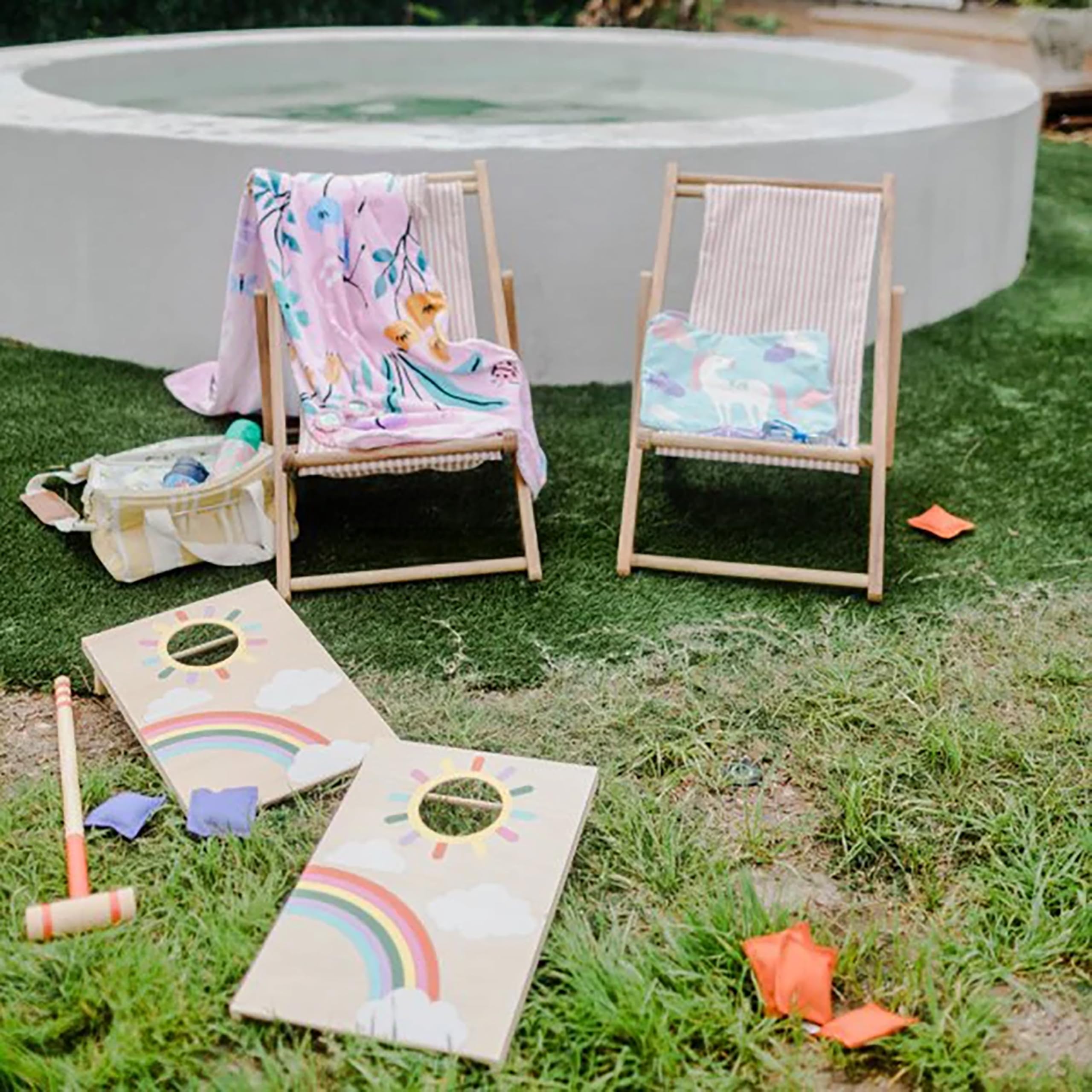 Evolve Heritage Collection Children’s Vintage Sun Lounger Sling Chair | Wooden Frame with Canvas Fabric | for Kids & Toddlers Age 5+ | Portable & Lightweight for Backyard, Poolside, or Beach