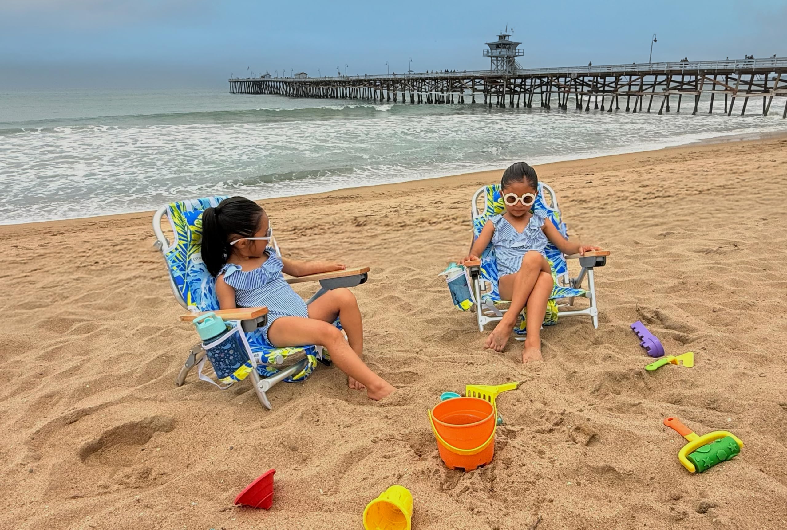Evolve Heritage Collection Premium Kids Beach Chair w/Wood Arms & Backpack Carry - Ultra-Lightweight, Foldable, Reclining, Multi-Position