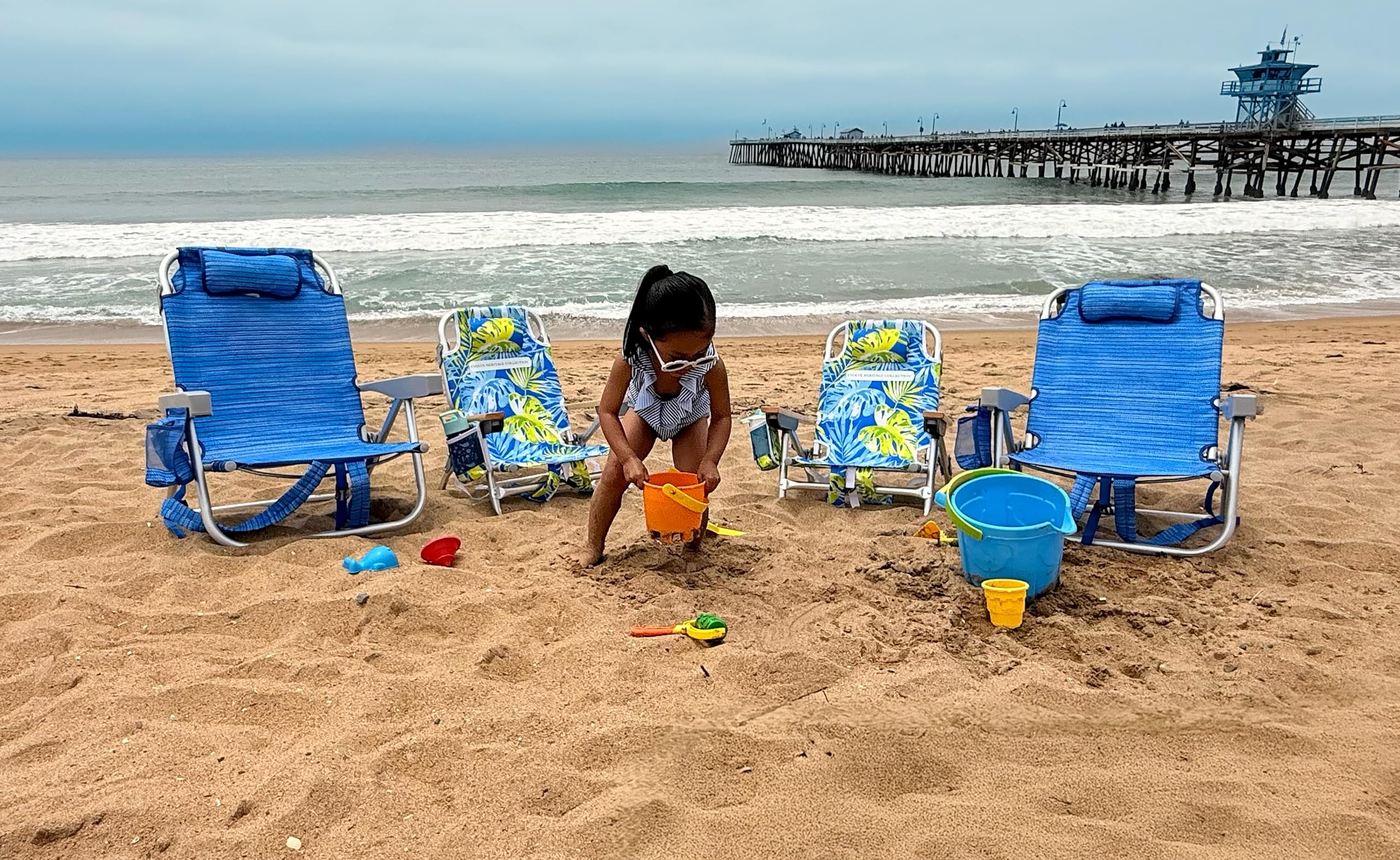 Evolve Heritage Collection Premium Kids Beach Chair w/Wood Arms & Backpack Carry - Ultra-Lightweight, Foldable, Reclining, Multi-Position