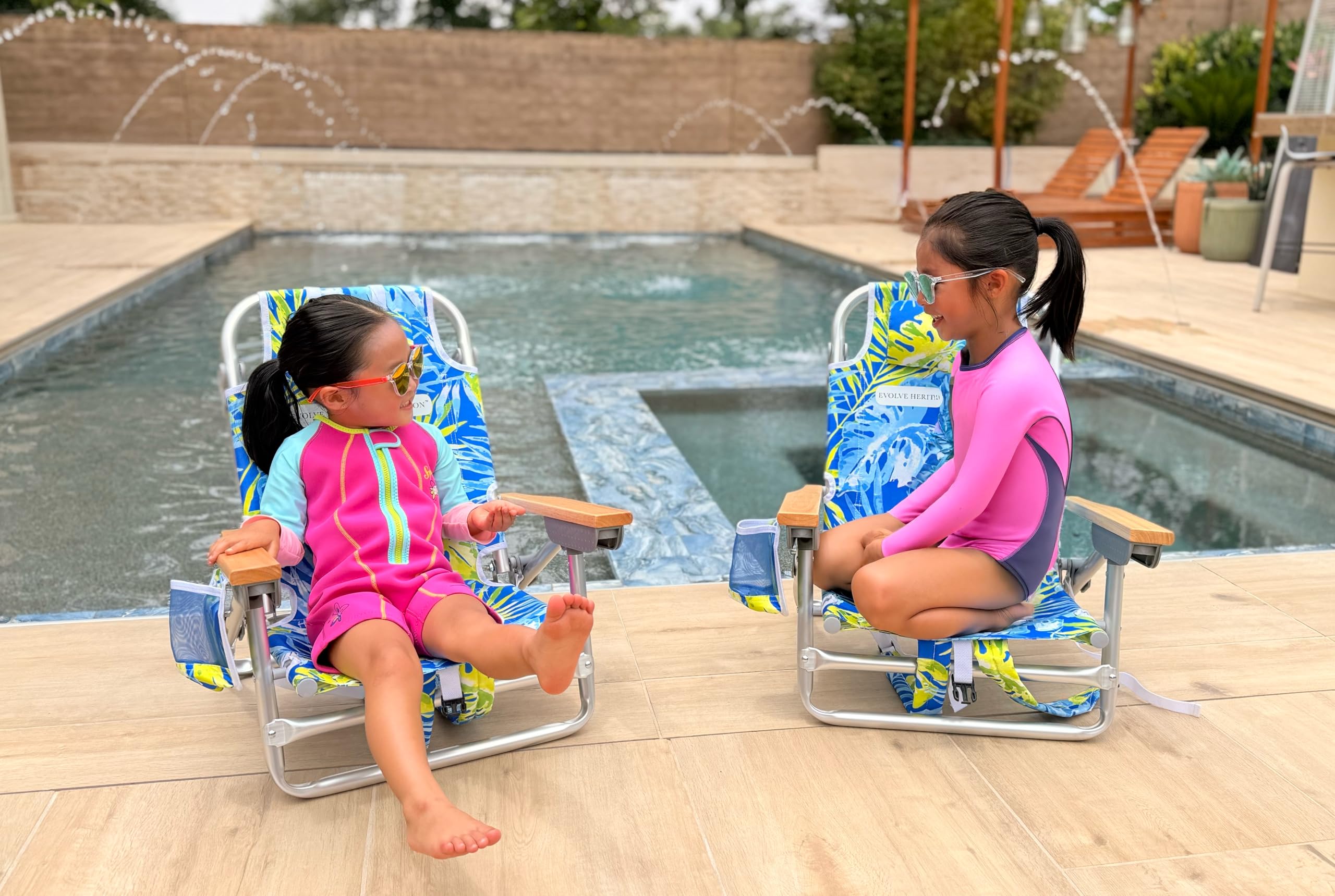Evolve Heritage Collection Premium Kids Beach Chair w/Wood Arms & Backpack Carry - Ultra-Lightweight, Foldable, Reclining, Multi-Position